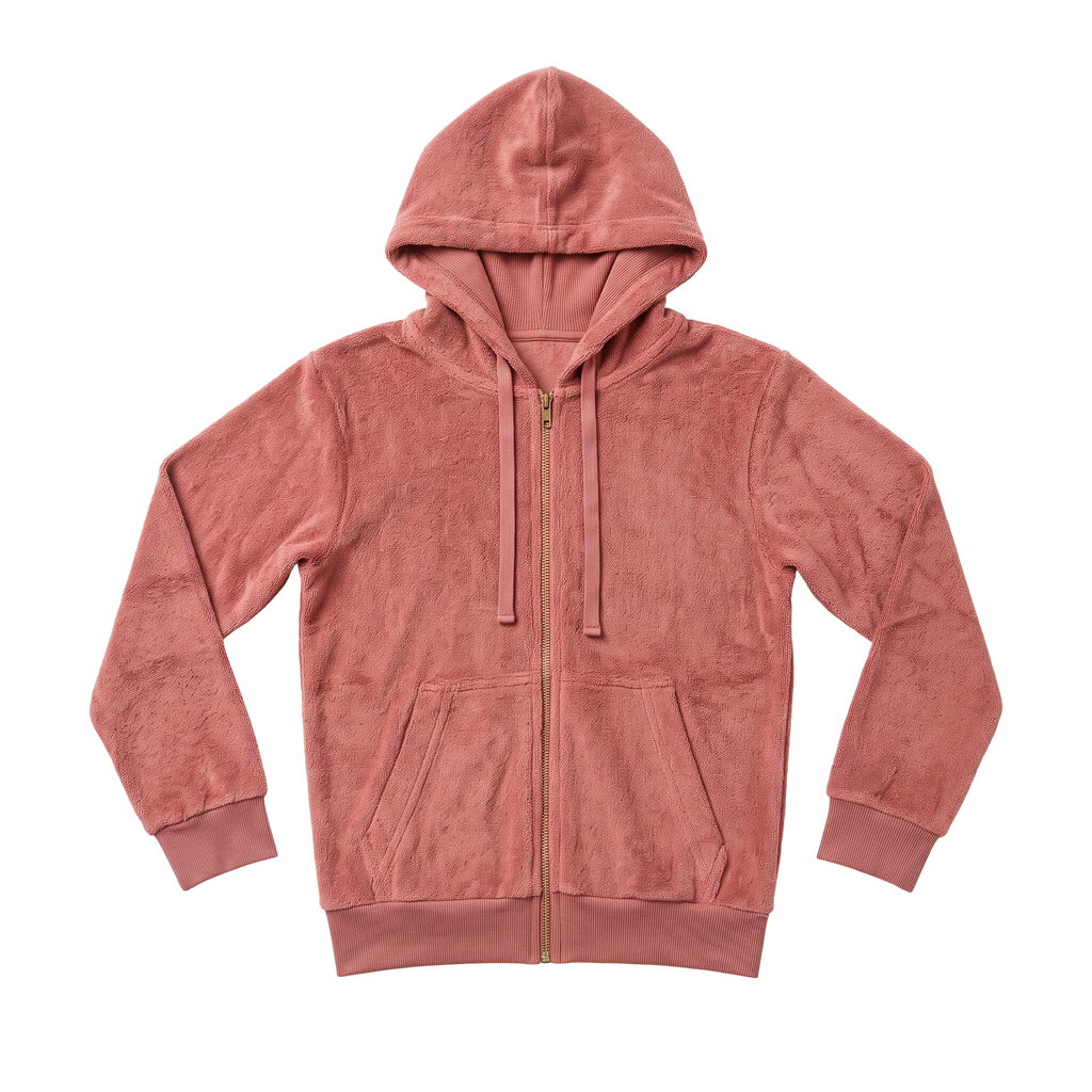 Terry Cloth Zip Hoodie — Brick