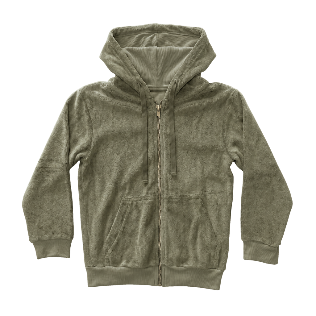 Terry Cloth Zip Hoodie — Olive